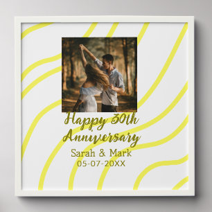 Yellow golden photo 30th wedding anniversary name peel and stick photo tile