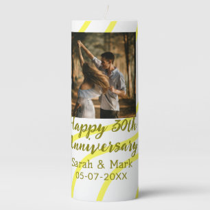 Yellow golden photo 30th wedding anniversary name pillar candle
