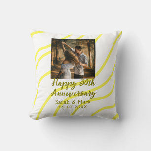 Yellow golden photo 30th wedding anniversary name throw pillow