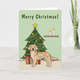 Yellow Golden Retriever And Festive Christmas Tree Card