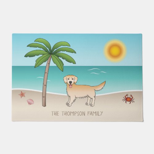 Yellow Golden Retriever At A Tropical Summer Beach Doormat