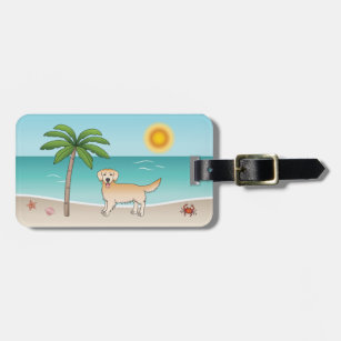 Yellow Golden Retriever At A Tropical Summer Beach Luggage Tag