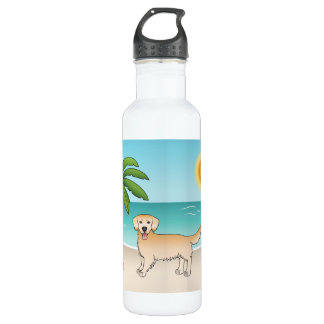 Yellow Golden Retriever At A Tropical Summer Beach Stainless Steel Water Bottle