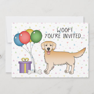 Yellow Golden Retriever Cartoon Dog - Birthday Invitation