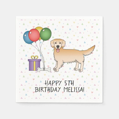 Yellow Golden Retriever Cartoon Dog _ Birthday Napkins