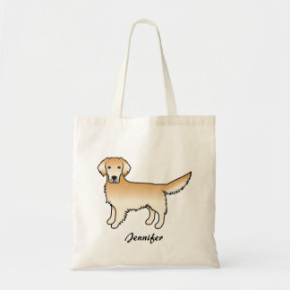 Yellow Golden Retriever Cartoon Dog &amp; Custom Name Tote Bag