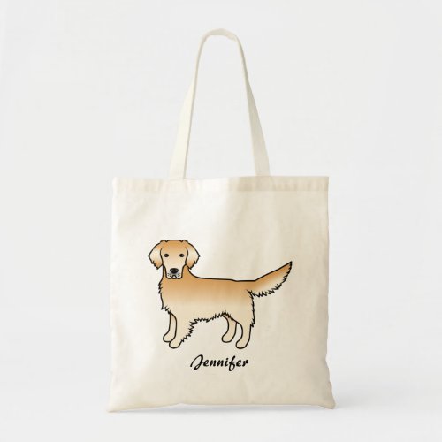 Yellow Golden Retriever Cartoon Dog  Custom Name Tote Bag