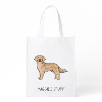 Yellow Golden Retriever Cartoon Dog Custom Text Grocery Bag