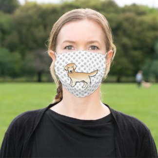 Yellow Golden Retriever Cartoon Dog Drawing &amp; Paws Adult Cloth Face Mask