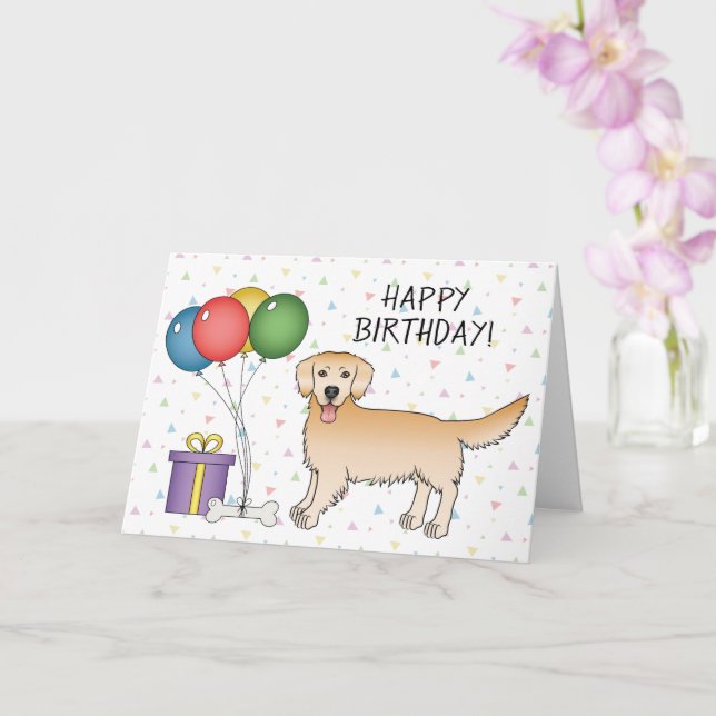 Yellow Golden Retriever Cartoon Dog Happy Birthday Card (Orchid)