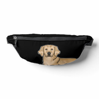 Yellow Golden Retriever Cartoon Dog Head Black Fanny Pack