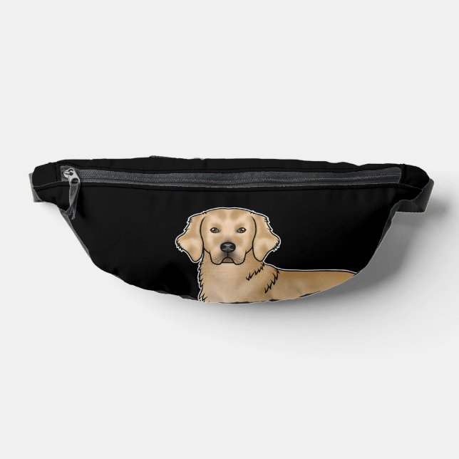 Yellow Golden Retriever Cartoon Dog Head Black Fanny Pack (Lay Down)