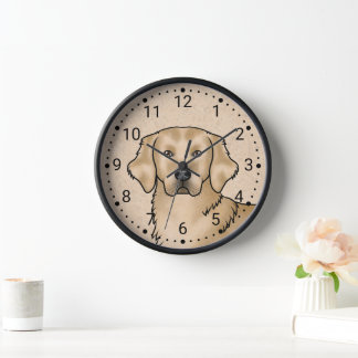 Yellow Golden Retriever Cartoon Dog Head Portrait Clock