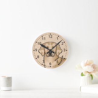 Yellow Golden Retriever Cartoon Dog Head Portrait Round Clock