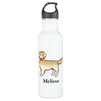 Yellow Golden Retriever Cartoon Dog &amp; Name Stainless Steel Water Bottle