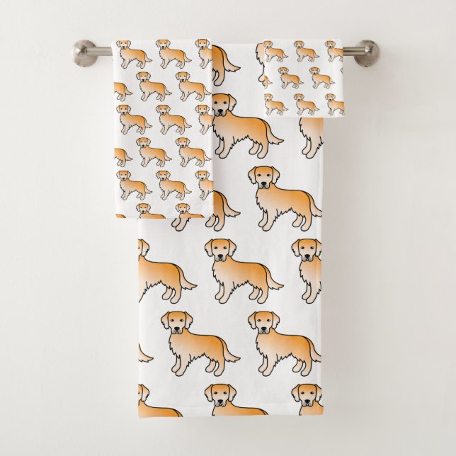 Yellow Golden Retriever Cartoon Dog Pattern Bath Towel Set (Insitu)