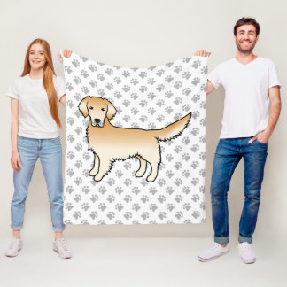 Yellow Golden Retriever Cartoon Dog &amp; Paws Fleece Blanket