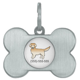 Yellow Golden Retriever Cartoon Dog &amp; Phone Number Pet ID Tag