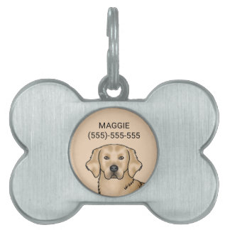 Yellow Golden Retriever Cartoon Dog Portrait Pet ID Tag