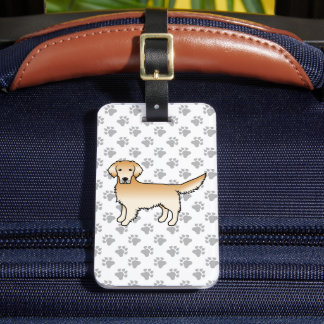 Yellow Golden Retriever Cartoon Dog &amp; Text Luggage Tag