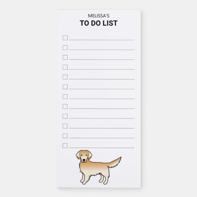 Yellow Golden Retriever Cartoon Dog To Do List Magnetic Notepad (Front)