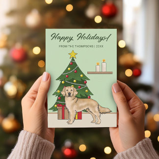 Yellow Golden Retriever Christmas Happy Holidays Holiday Card