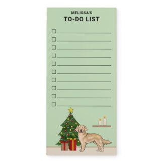 Yellow Golden Retriever Christmas Tree To-Do List Magnetic Notepad