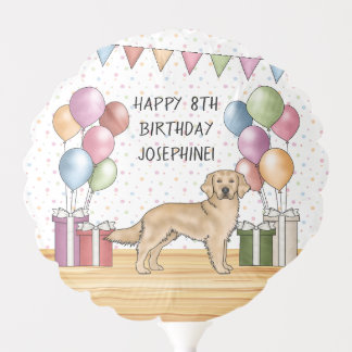 Yellow Golden Retriever Colorful Happy Birthday Balloon