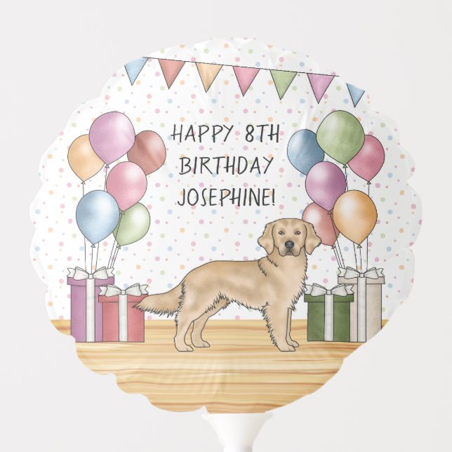 Yellow Golden Retriever Colorful Happy Birthday Balloon (Front)