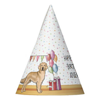 Yellow Golden Retriever Colorful Happy Birthday Party Hat