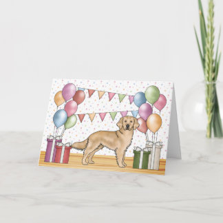 Yellow Golden Retriever Colorful Pastel Birthday Card