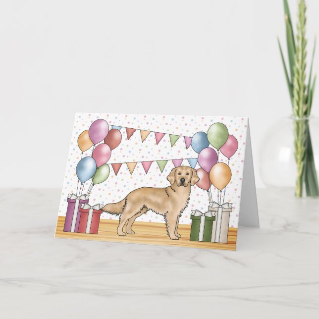Yellow Golden Retriever Colorful Pastel Birthday Card (Front)