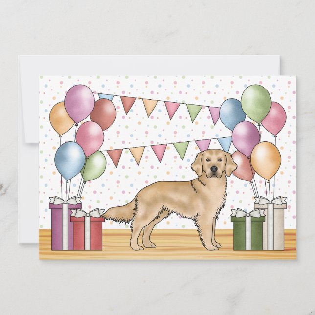 Yellow Golden Retriever Colorful Pastel Birthday Invitation (Front)