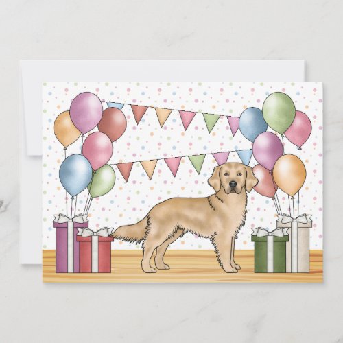 Yellow Golden Retriever Colorful Pastel Birthday Invitation