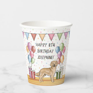 Yellow Golden Retriever Colorful Pastel Birthday Paper Cups