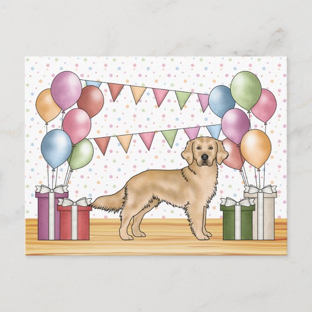 Yellow Golden Retriever Colorful Pastel Birthday Postcard (Front)