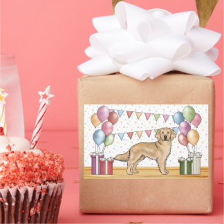 Yellow Golden Retriever Colorful Pastel Birthday Rectangular Sticker