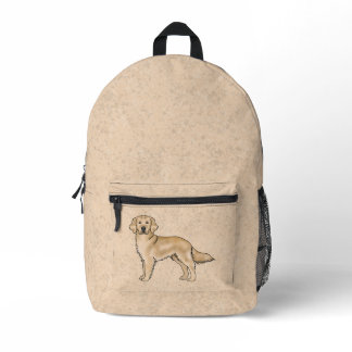 Yellow Golden Retriever Cute Cartoon Dog Beige Printed Backpack