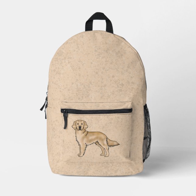 Yellow Golden Retriever Cute Cartoon Dog Beige Printed Backpack (Front)