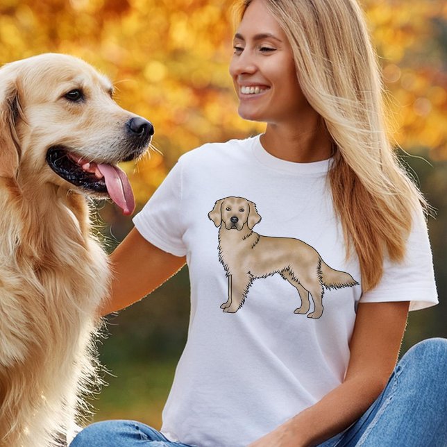 Yellow Golden Retriever Cute Cartoon Dog Drawing T-Shirt (Please note: This image is a digital mockup.)