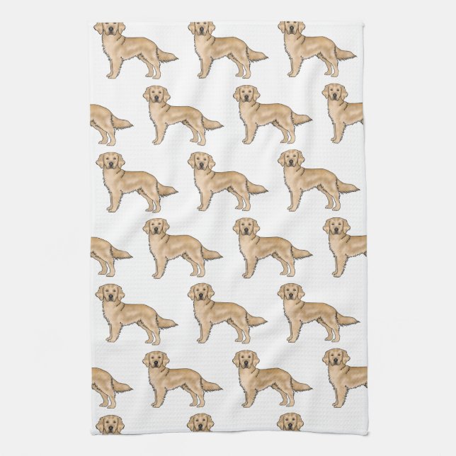 Yellow Golden Retriever Cute Cartoon Dog Pattern Kitchen Towel (Vertical)