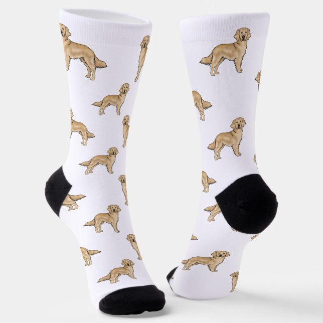 Yellow Golden Retriever Cute Cartoon Dog Pattern Socks (Angled)