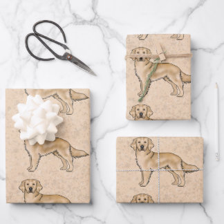 Yellow Golden Retriever Cute Cartoon Dog Pattern Wrapping Paper Sheets