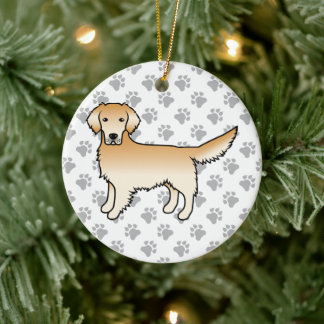 Yellow Golden Retriever Cute Cartoon Dog &amp; Paws Ceramic Ornament