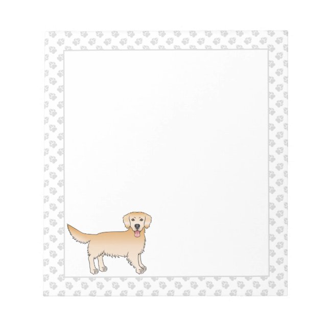 Yellow Golden Retriever Cute Cartoon Dog With Paws Notepad (Front)