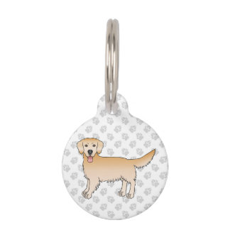 Yellow Golden Retriever Cute Cartoon Dog With Paws Pet ID Tag