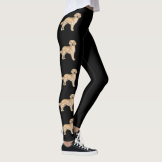 Yellow Golden Retriever Cute Cartoon Dogs Black Leggings