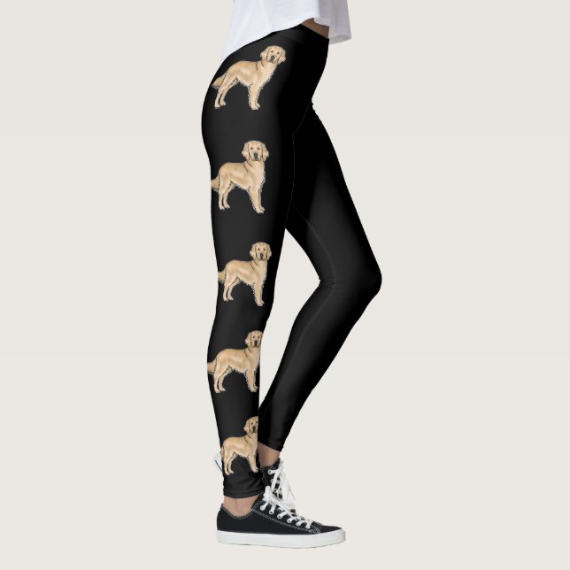 Yellow Golden Retriever Cute Cartoon Dogs Black Leggings (Right)