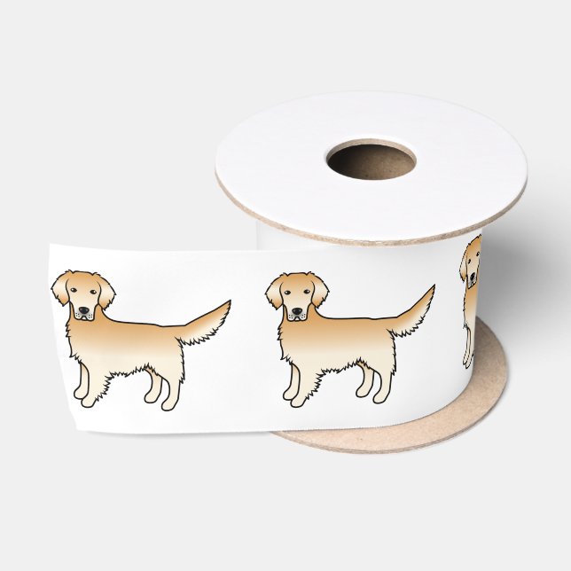 Yellow Golden Retriever Cute Cartoon Dogs Satin Ribbon (Spool)