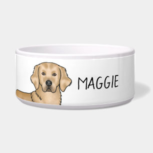 Yellow Golden Retriever Cute Dog And Custom Name Bowl